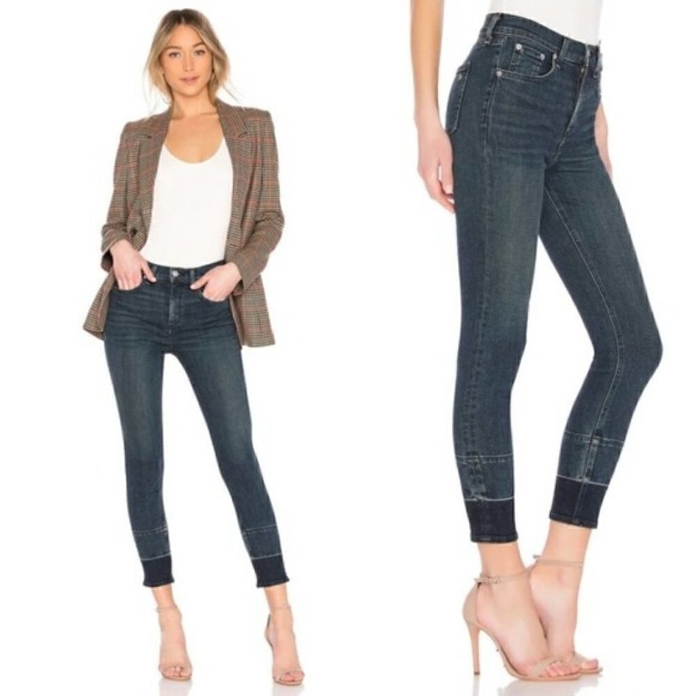 Rag and Bone High Rise Two tone Ankle Skinny Jeans